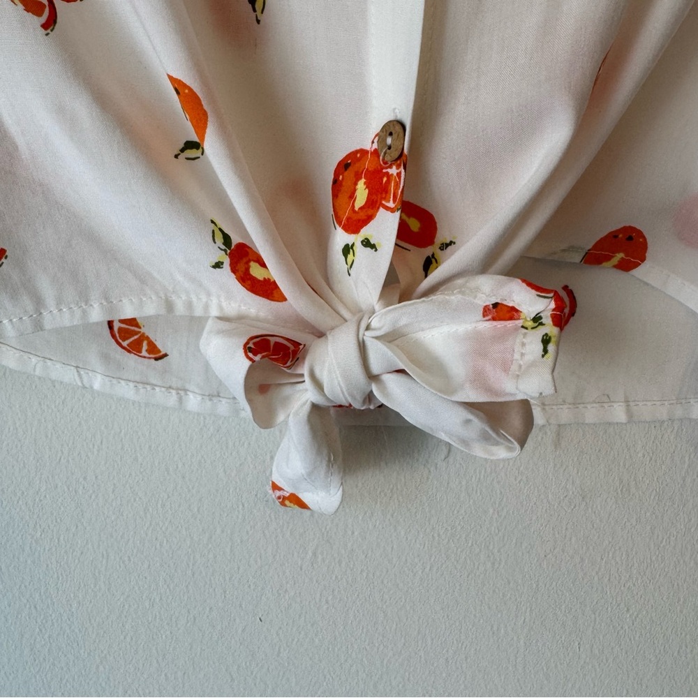 Love Notes Citrus Button-Up BlouseWhite and Orange Feminine Summer Beach 0014 - Picture 8 of 14